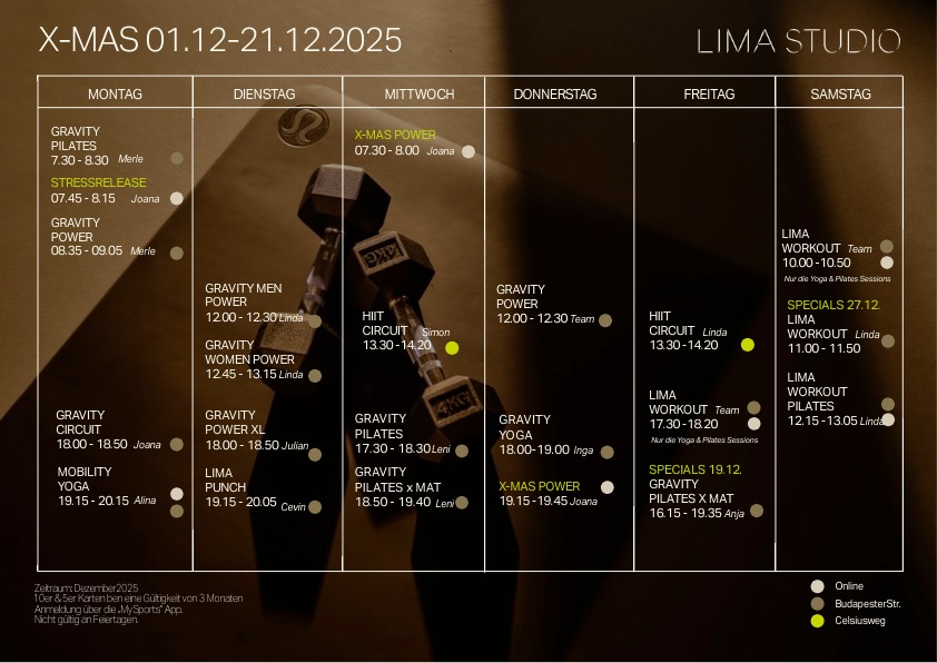 KURSPLAN DEZEMBER & JAHRESWECHSEL